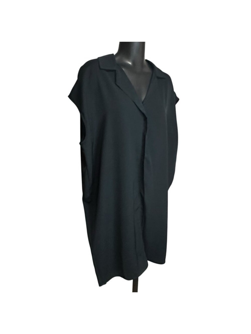 Madison Black Shirt Dress Women’s Large Sleeveless Ruffle Hi-Low V-Neck
